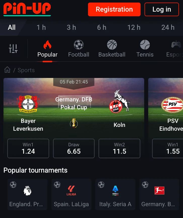 popular sports and tournaments on Pin Up Bet